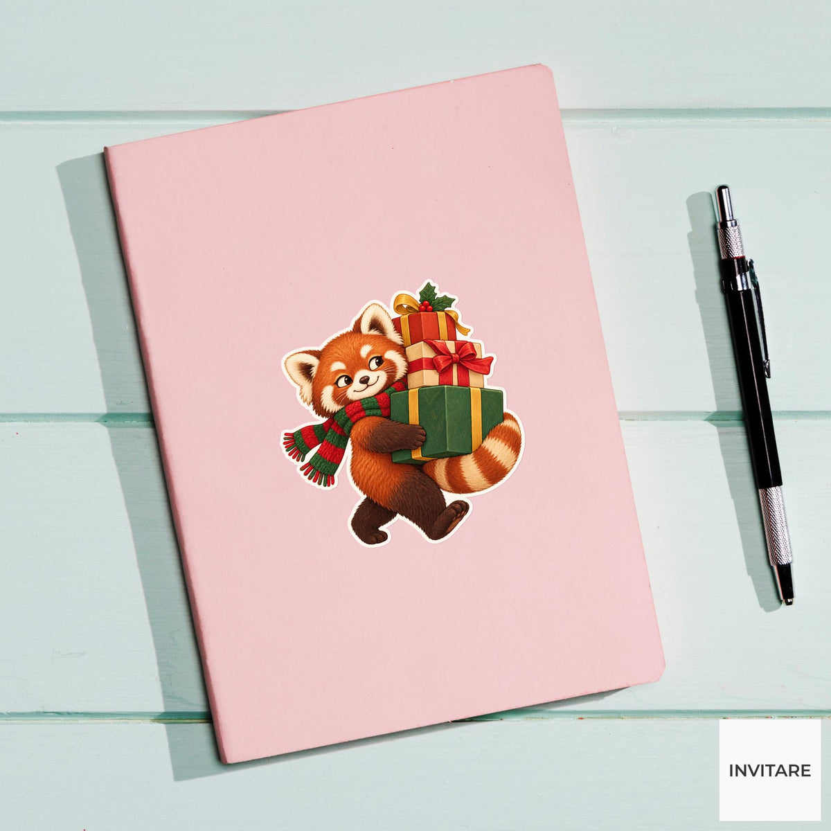 Red Panda Tail-Supported Stack Sticker, Christmas Gift Mail Animal, Laptop Journal Planner Gift