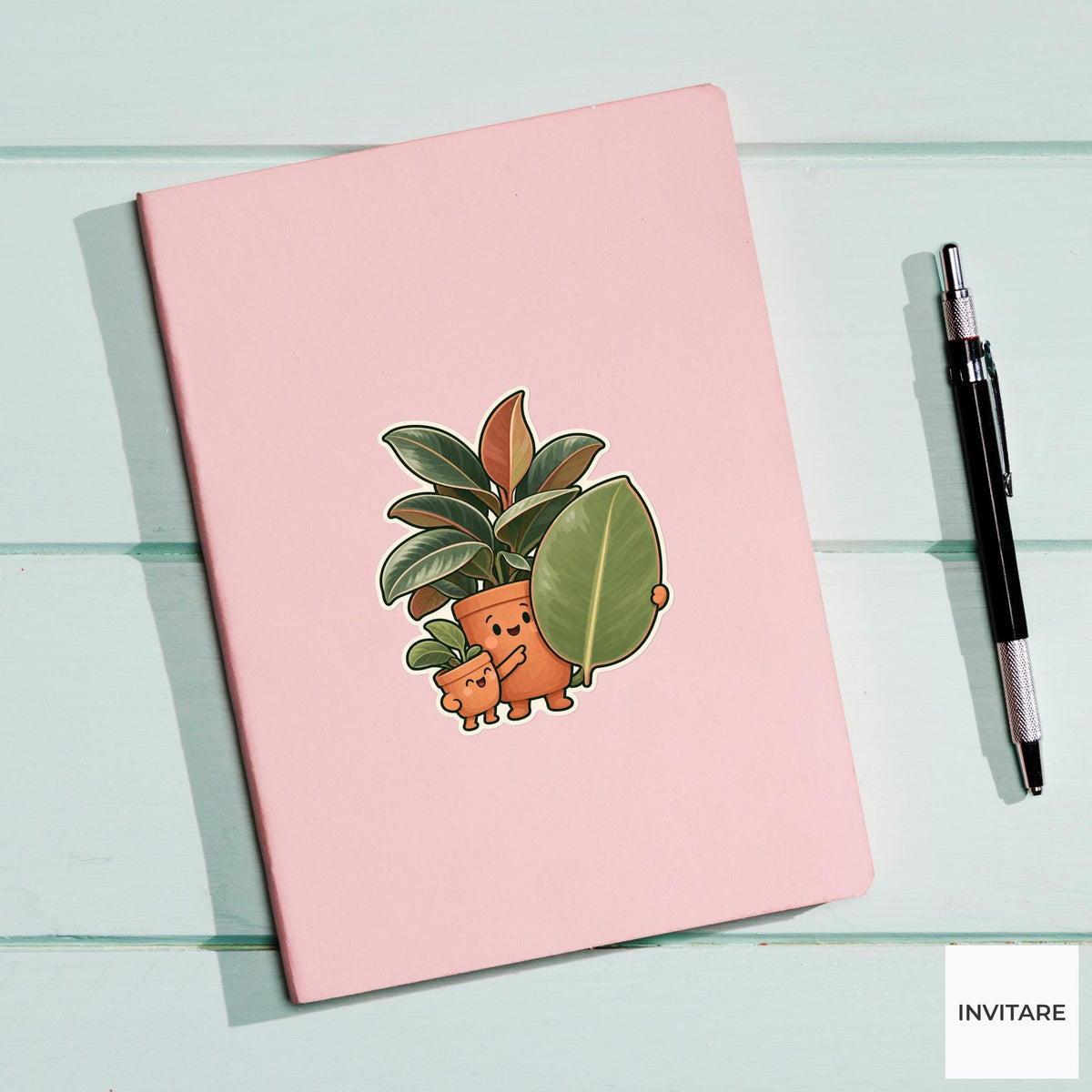 Rubber Plant Presentation Sticker, Office Mood Plant, Phone Case and Scrapbook Art, Coworker Gift