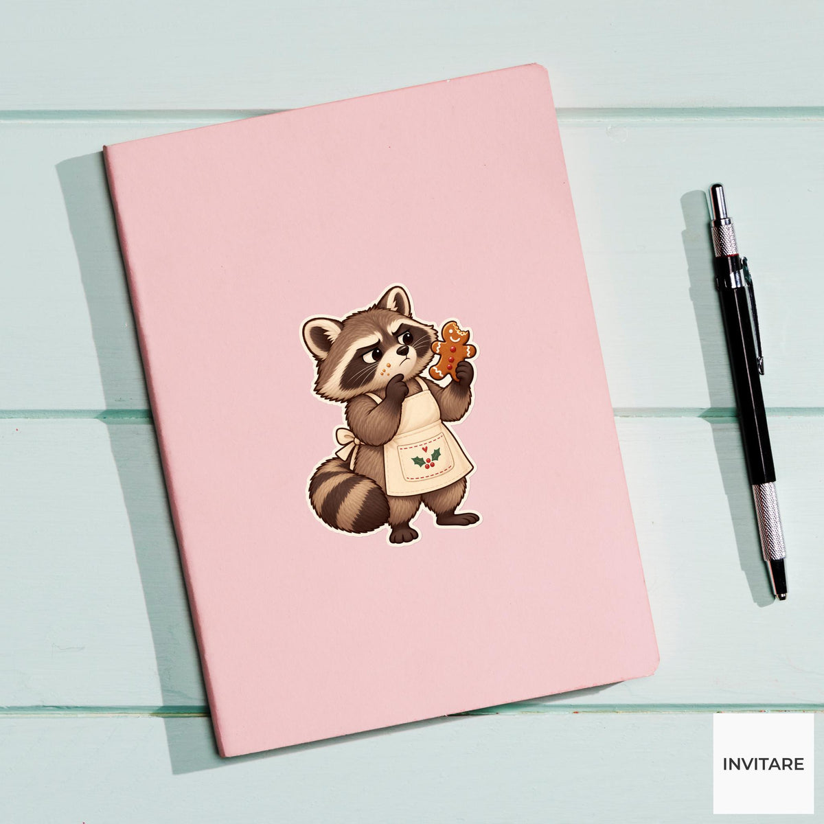 Raccoon Missing Bite Audit Sticker, Christmas Cookie Animal, Laptop and Journal Decor, Baking Gift