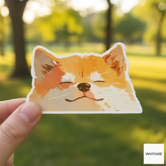 Watercolor Shiba Inu Face Sticker | Smiling Shiba Vinyl Decal for Laptop, Water Bottle & Journal