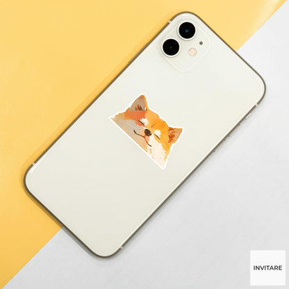 Watercolor Shiba Inu Face Sticker | Smiling Shiba Vinyl Decal for Laptop, Water Bottle & Journal