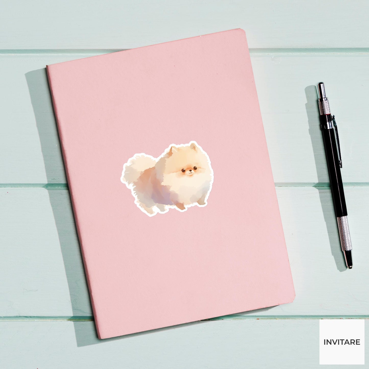 Watercolor Pomeranian Sticker | Fluffy Cream Pom Vinyl Decal