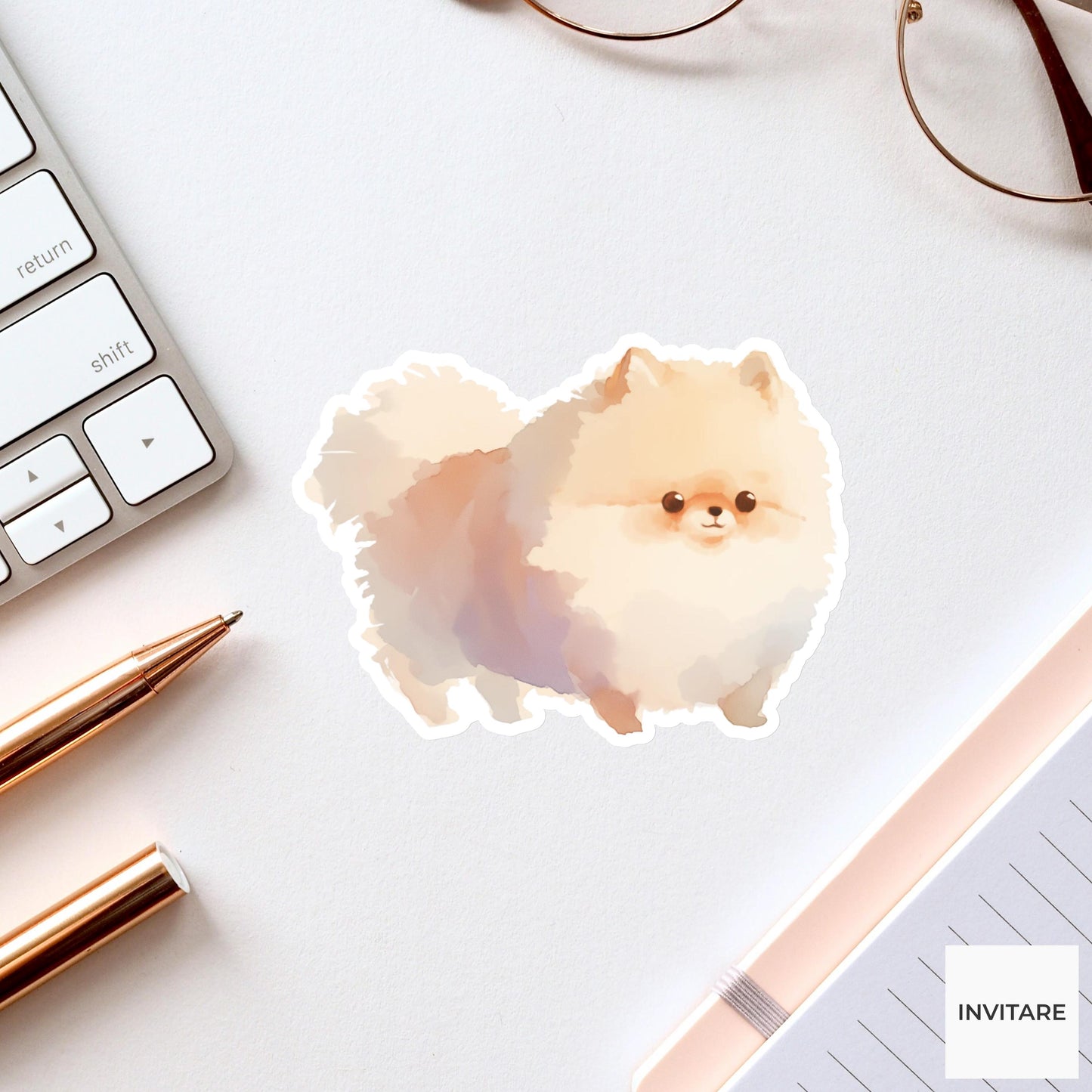 Watercolor Pomeranian Sticker | Fluffy Cream Pom Vinyl Decal