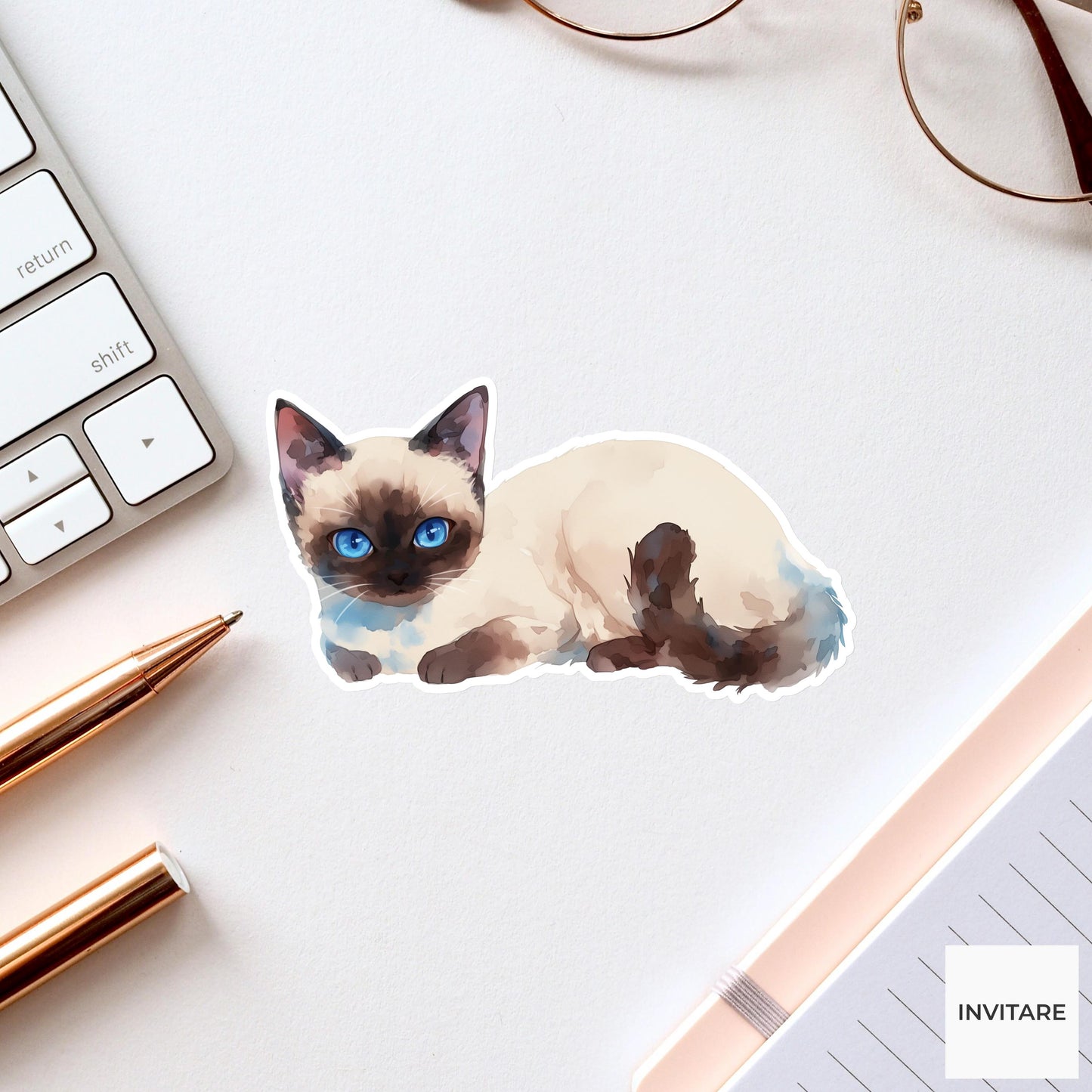Adorable Siamese Cat Watercolour Sticker | Cat Lover Gift