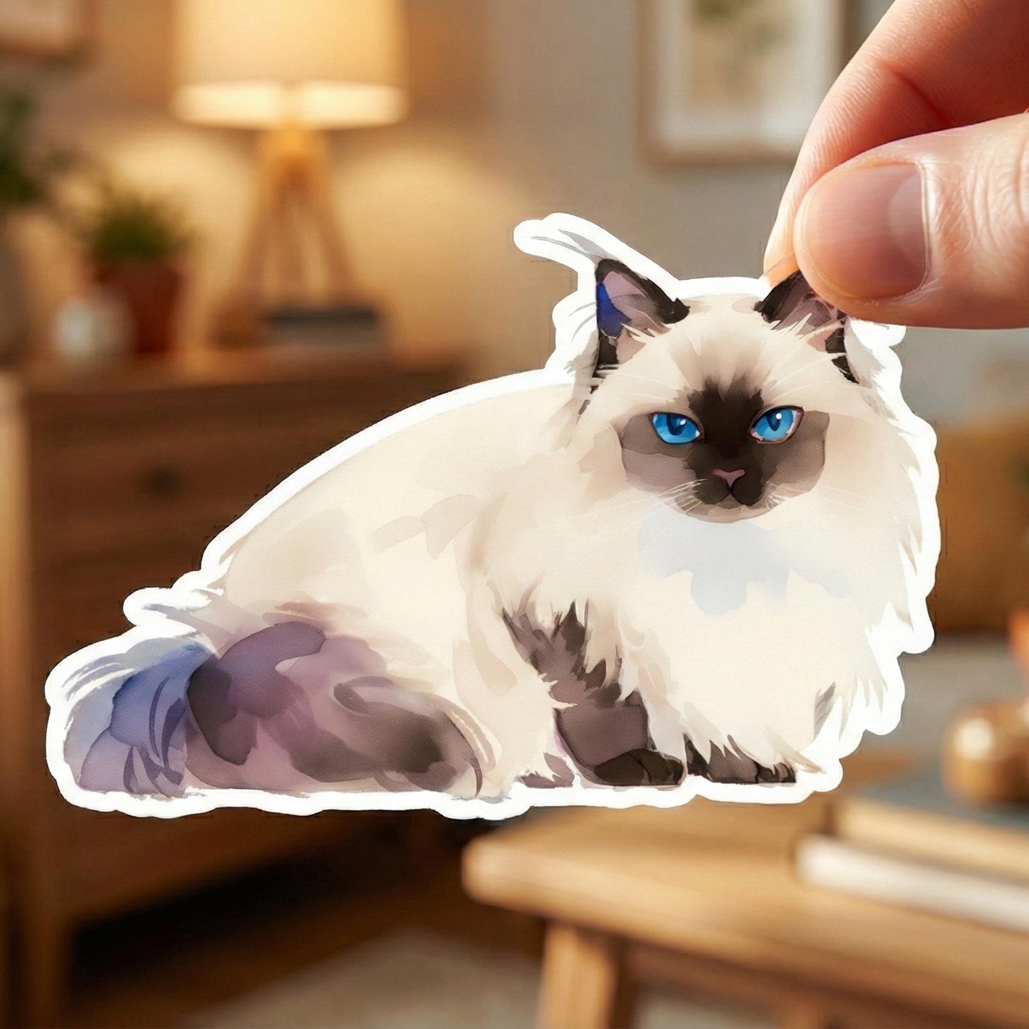 Watercolor Ragdoll Cat Sticker | Adorable Cat Art for Journals & Laptops