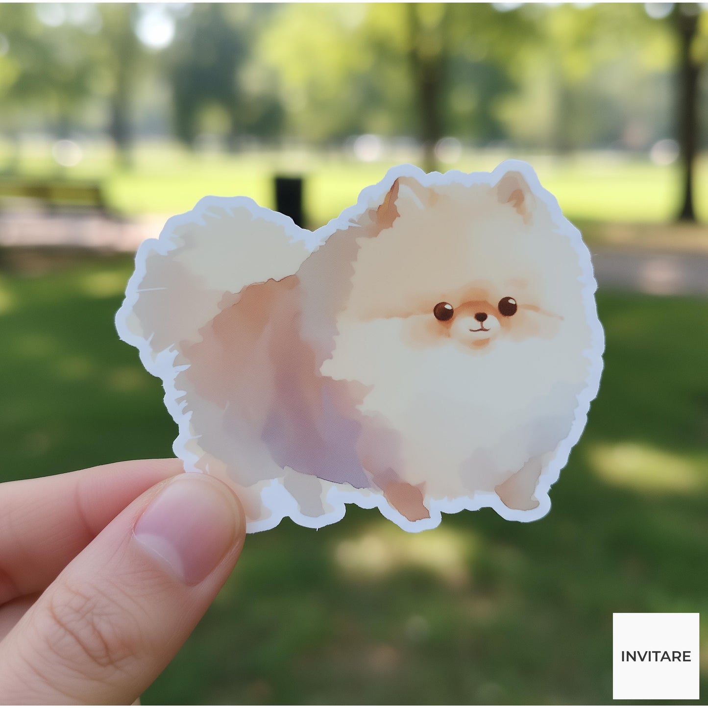 Watercolor Pomeranian Sticker | Fluffy Cream Pom Vinyl Decal