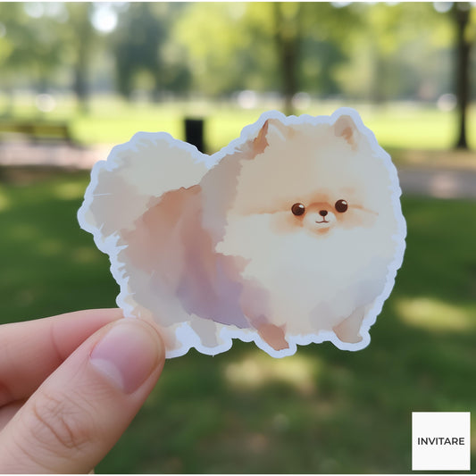 Watercolor Pomeranian Sticker | Fluffy Cream Pom Vinyl Decal