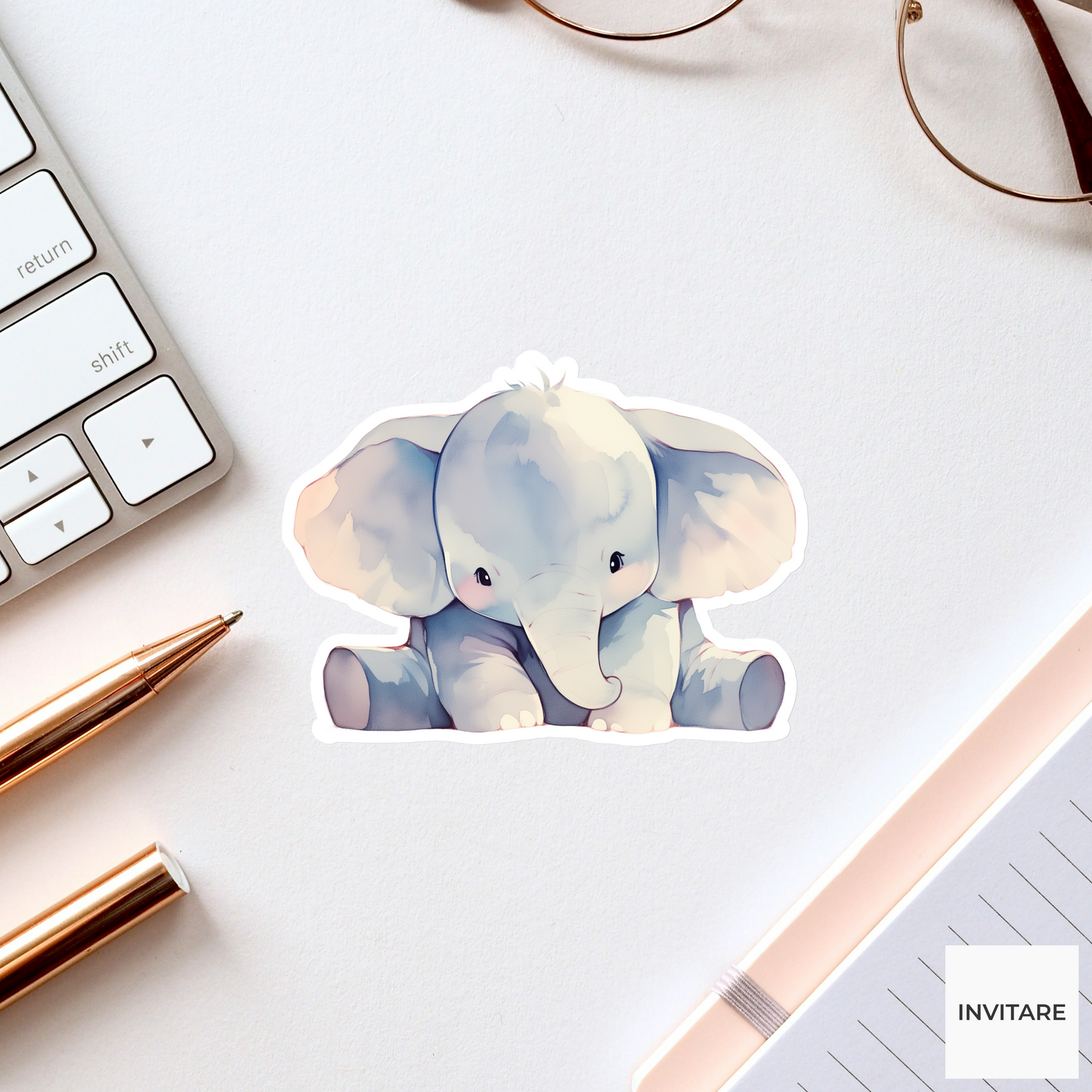 Whimsical Watercolour Elephant Vinyl Sticker | Gift for Animal Lover | Decal for Kids' Rooms