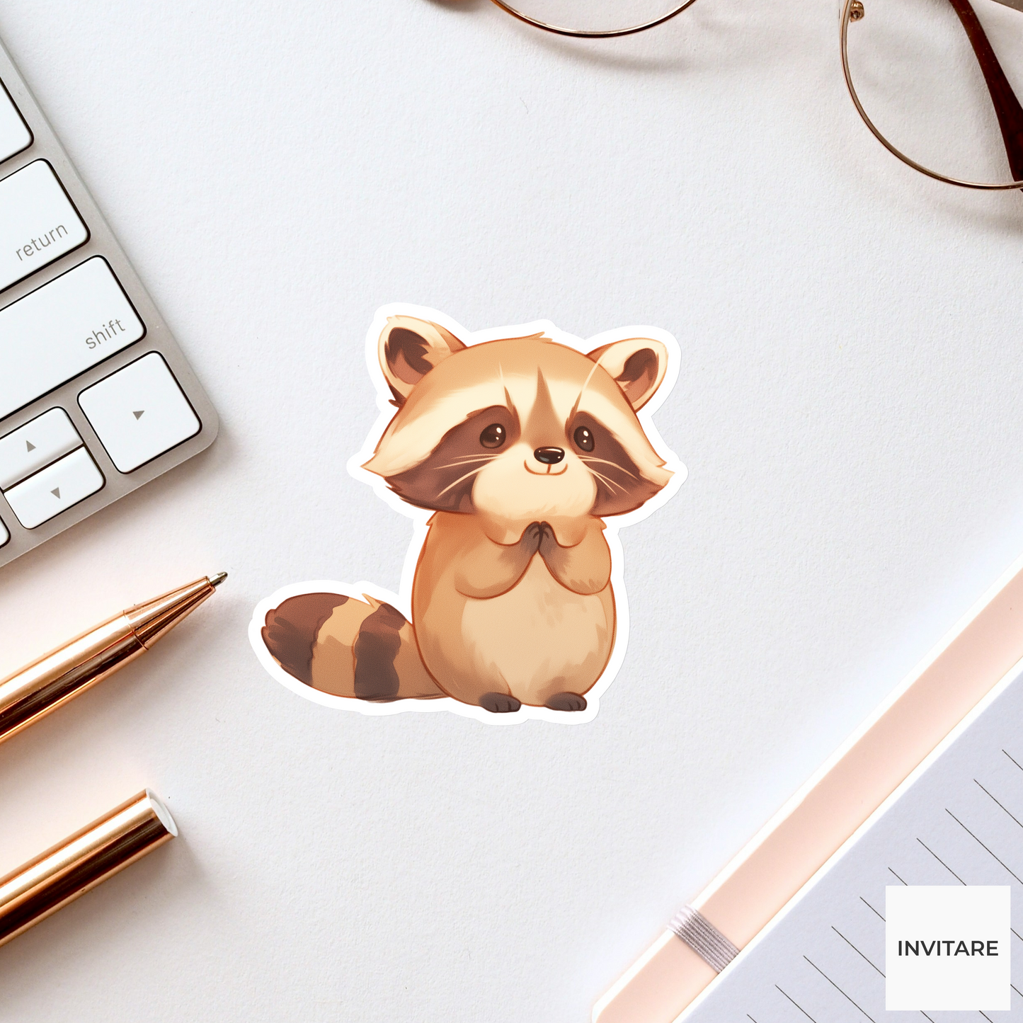 Adorable Watercolour Raccoon Vinyl Sticker | Decal for Laptops & Journals | Nature Animal Lover Gift
