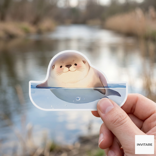 Adorable Watercolour Seal Vinyl Sticker | Gift for Animal Lover | Decal for Laptop and Bottles