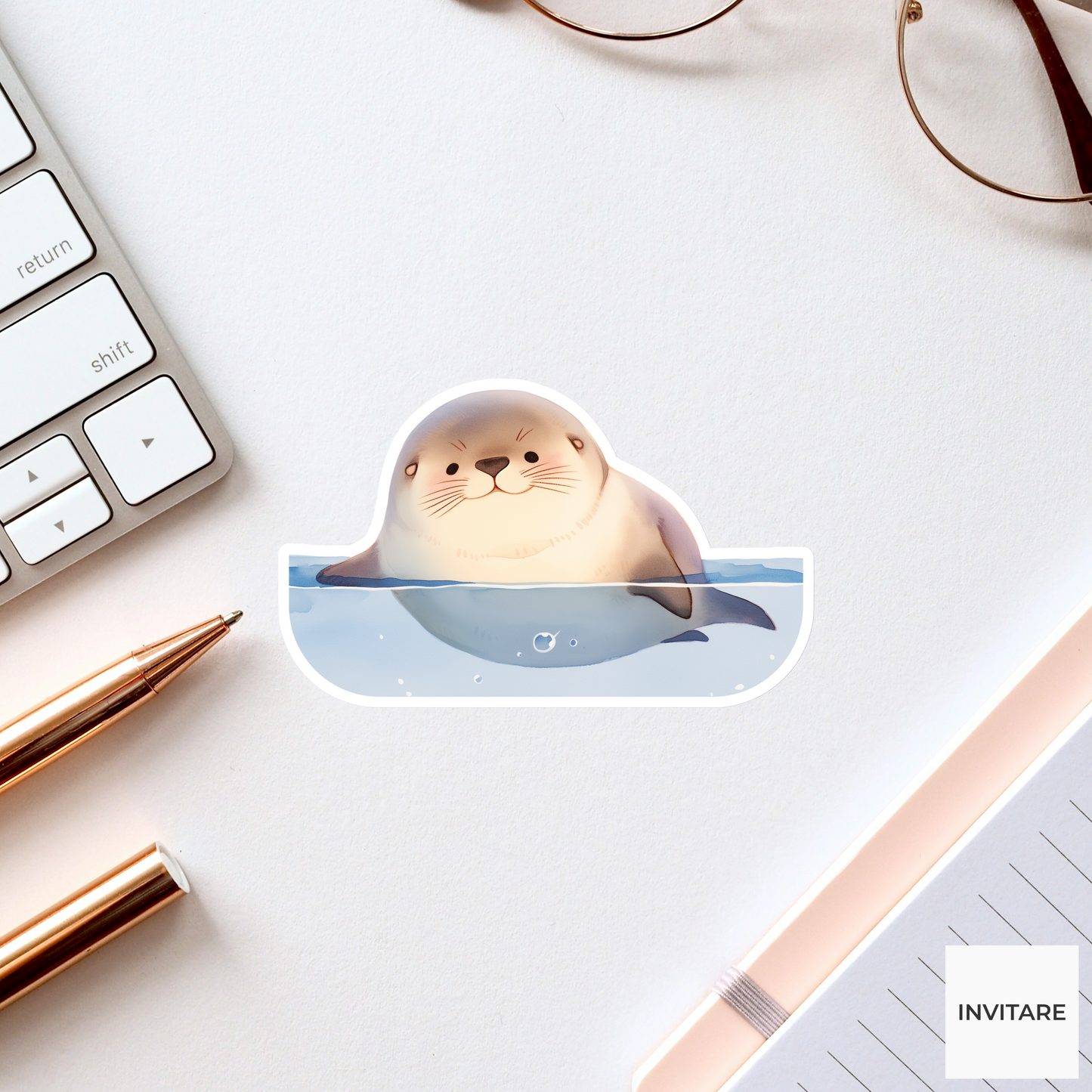 Adorable Watercolour Seal Vinyl Sticker | Gift for Animal Lover | Decal for Laptop and Bottles