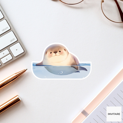 Adorable Watercolour Seal Vinyl Sticker | Gift for Animal Lover | Decal for Laptop and Bottles