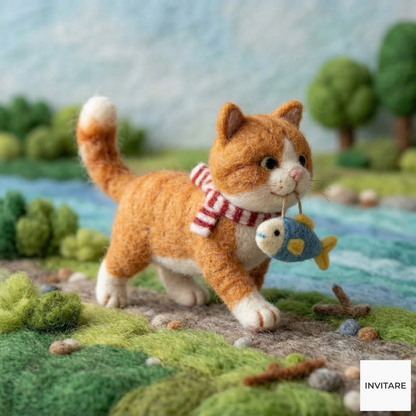 Adorable Needle Felted Cat Sticker | Unique Felt Art Decor | Gift for family