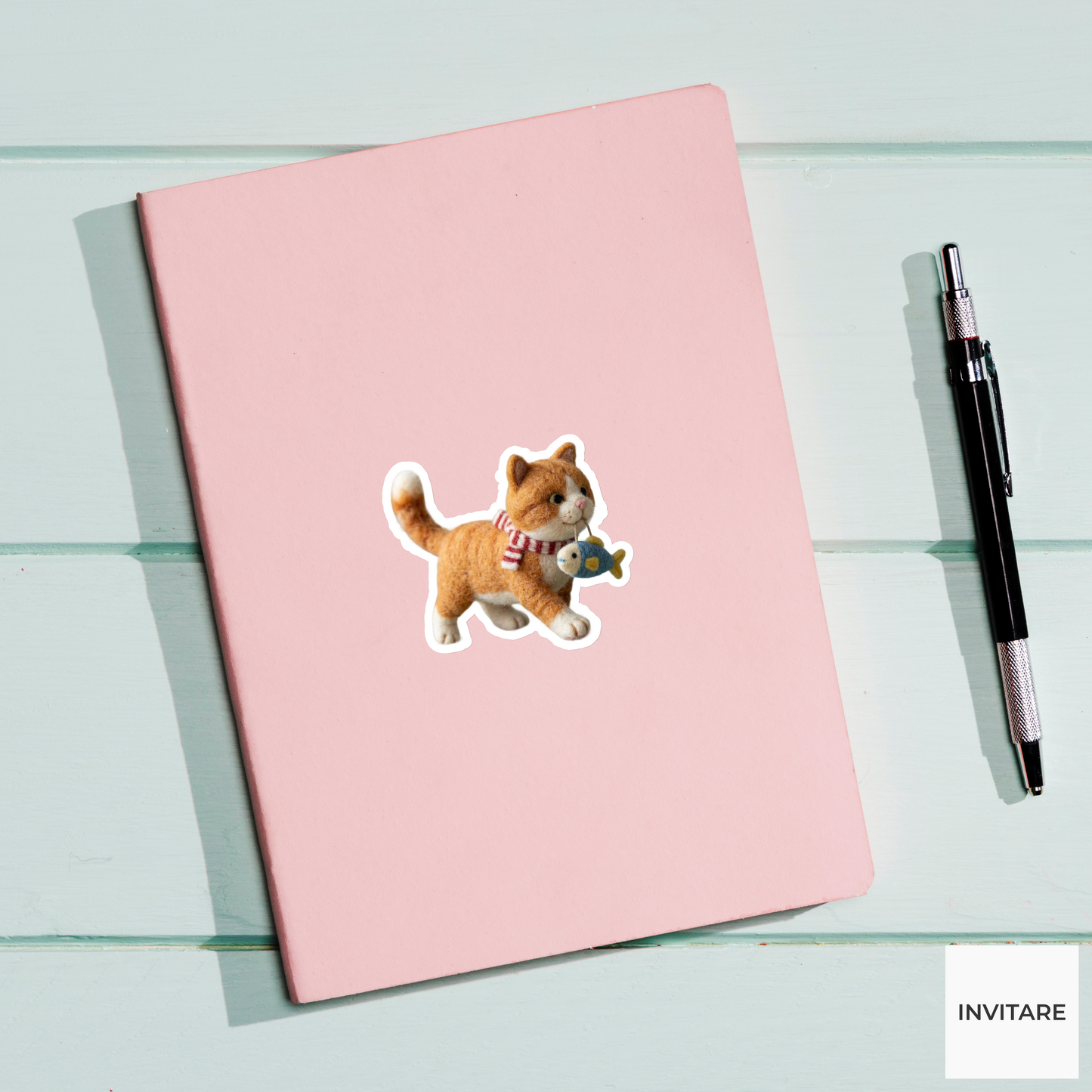 Adorable Needle Felted Cat Sticker | Unique Felt Art Decor | Gift for family