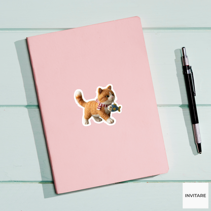 Adorable Needle Felted Cat Sticker | Unique Felt Art Decor | Gift for family