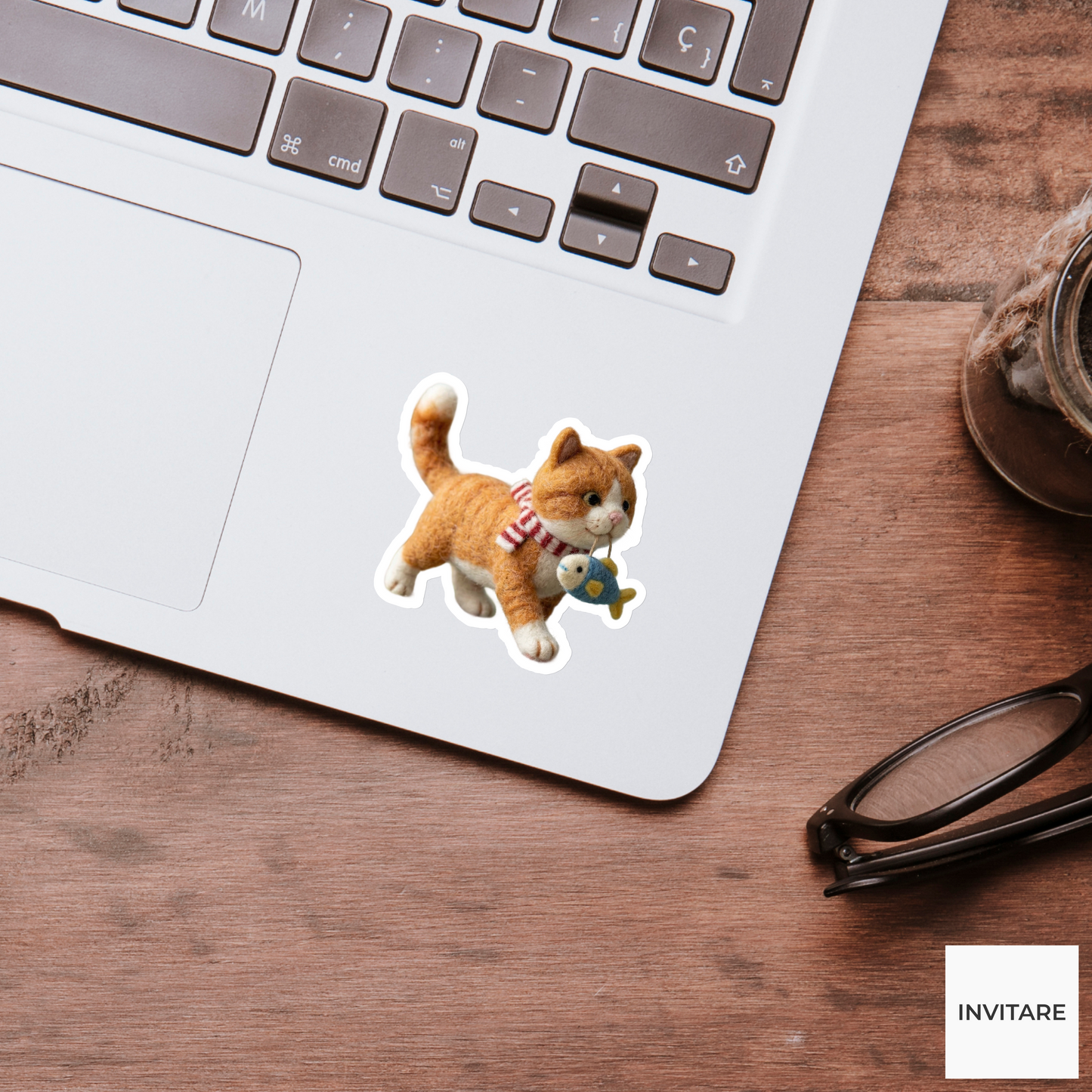 Adorable Needle Felted Cat Sticker | Unique Felt Art Decor | Gift for family