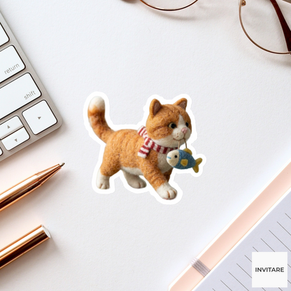 Adorable Needle Felted Cat Sticker | Unique Felt Art Decor | Gift for family
