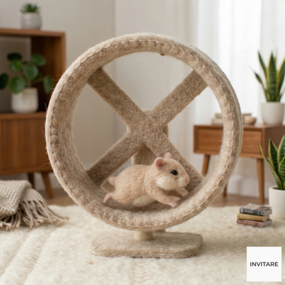 Adorable Needle Felted Hamster Running Wheel Sticker | Gift for Animal Lovers