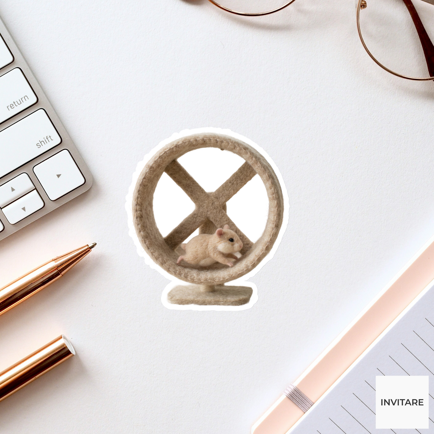 Adorable Needle Felted Hamster Running Wheel Sticker | Gift for Animal Lovers