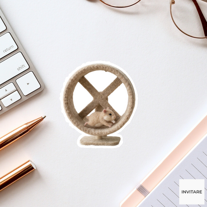 Adorable Needle Felted Hamster Running Wheel Sticker | Gift for Animal Lovers