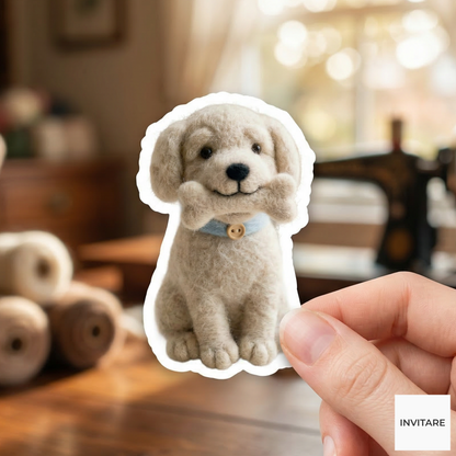 Adorable Needle Felted Dog Vinyl Sticker | Gift for Dog Lovers