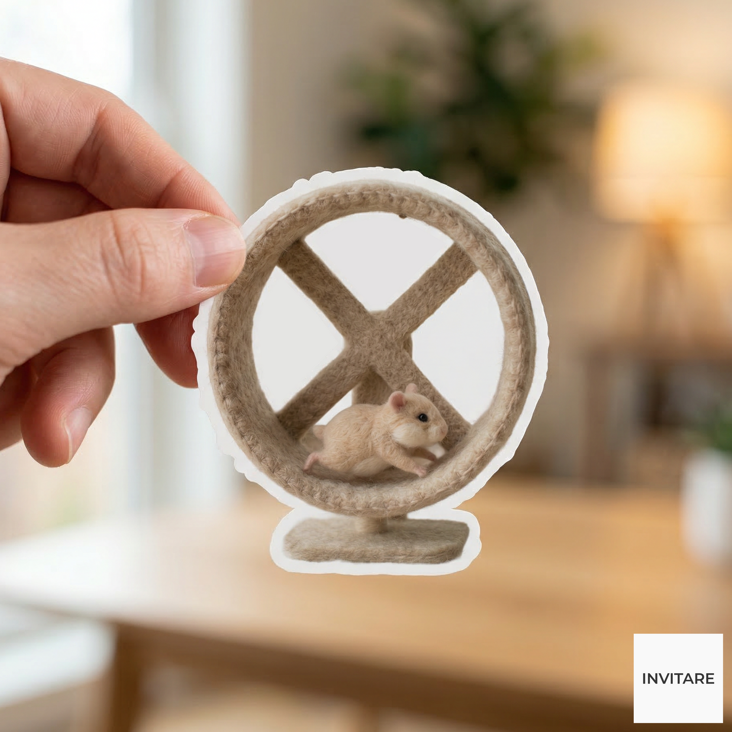 Adorable Needle Felted Hamster Running Wheel Sticker | Gift for Animal Lovers