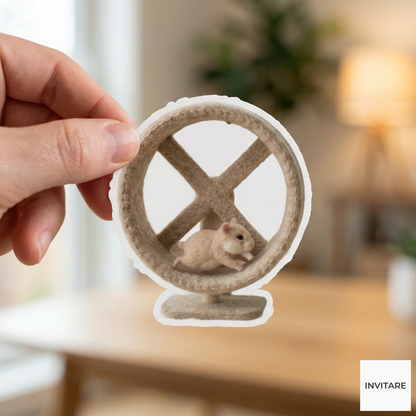 Adorable Needle Felted Hamster Running Wheel Sticker | Gift for Animal Lovers