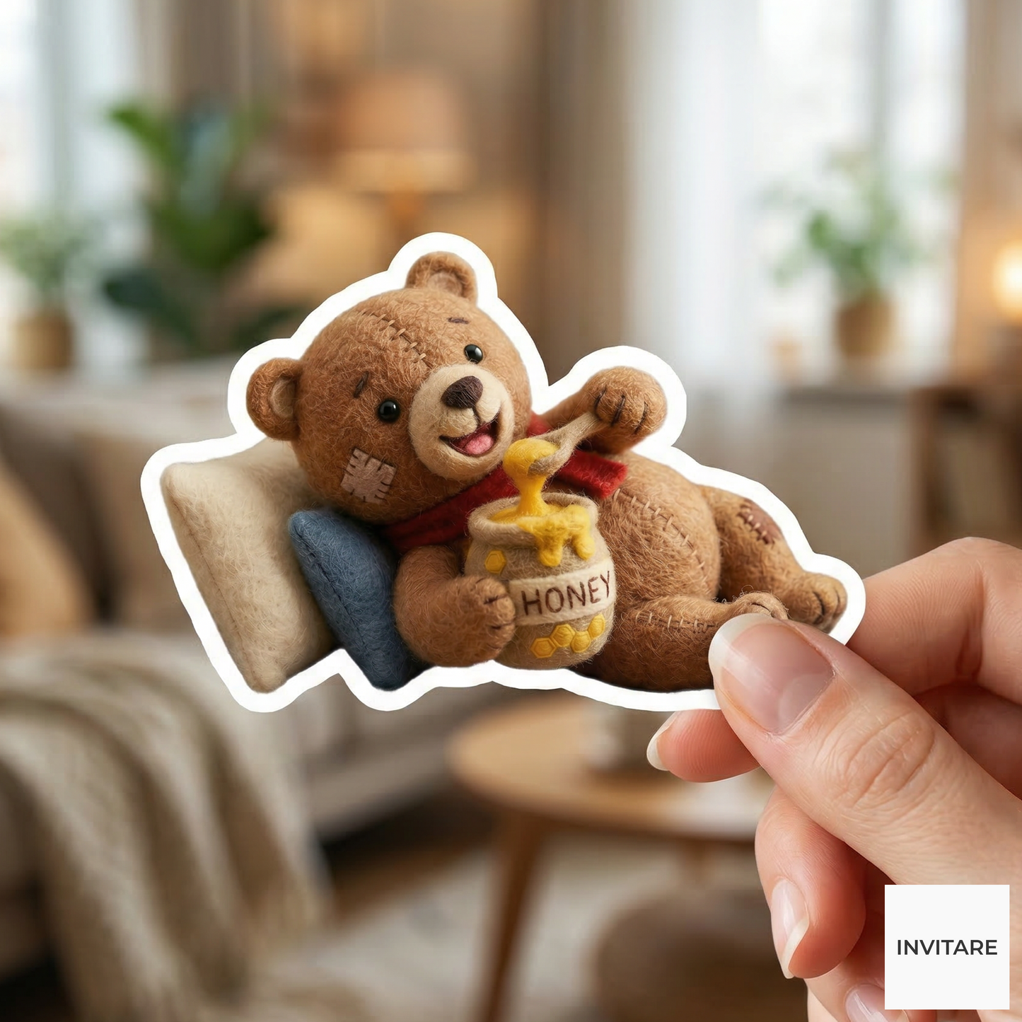 Adorable needle Felted Teddy Bear Sticker | Vinyl Decal for Laptops, Water Bottles, and Planners