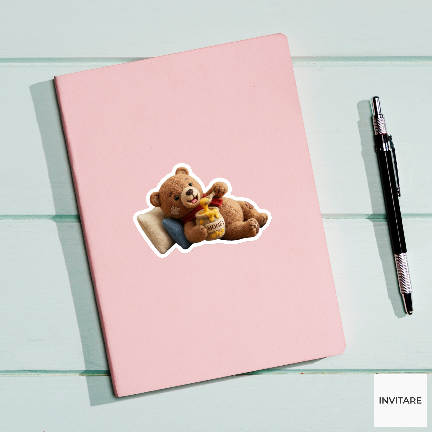 Adorable needle Felted Teddy Bear Sticker | Vinyl Decal for Laptops, Water Bottles, and Planners