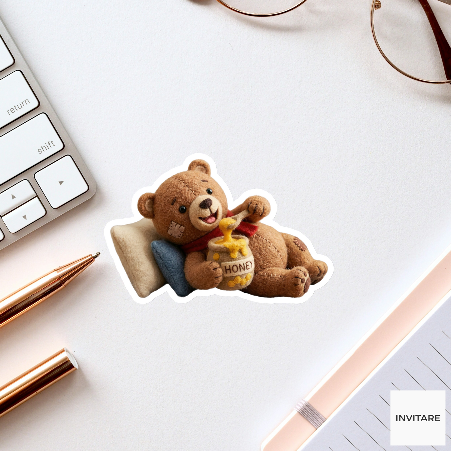 Adorable needle Felted Teddy Bear Sticker | Vinyl Decal for Laptops, Water Bottles, and Planners