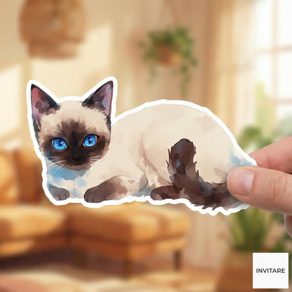 Adorable Siamese Cat Watercolour Sticker | Cat Lover Gift