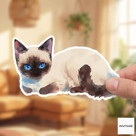 Adorable Siamese Cat Watercolour Sticker | Cat Lover Gift
