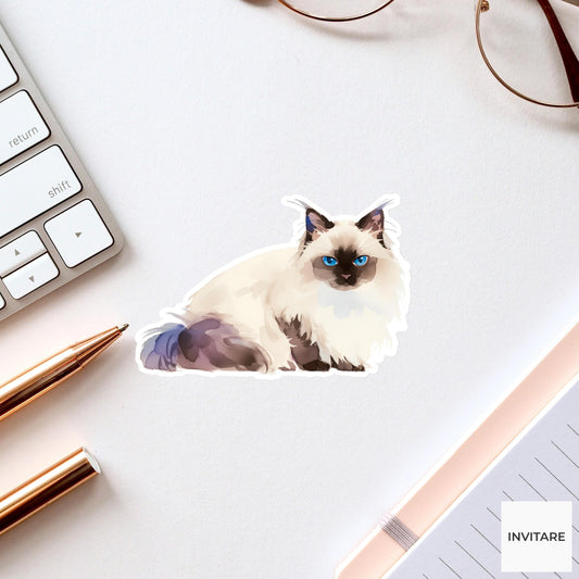 Watercolor Ragdoll Cat Sticker | Adorable Cat Art for Journals & Laptops