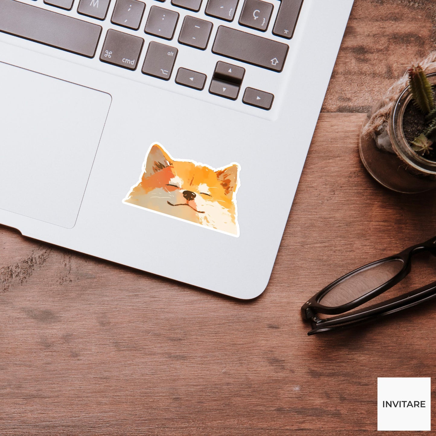 Watercolor Shiba Inu Face Sticker | Smiling Shiba Vinyl Decal for Laptop, Water Bottle & Journal