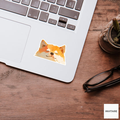 Watercolor Shiba Inu Face Sticker | Smiling Shiba Vinyl Decal for Laptop, Water Bottle & Journal