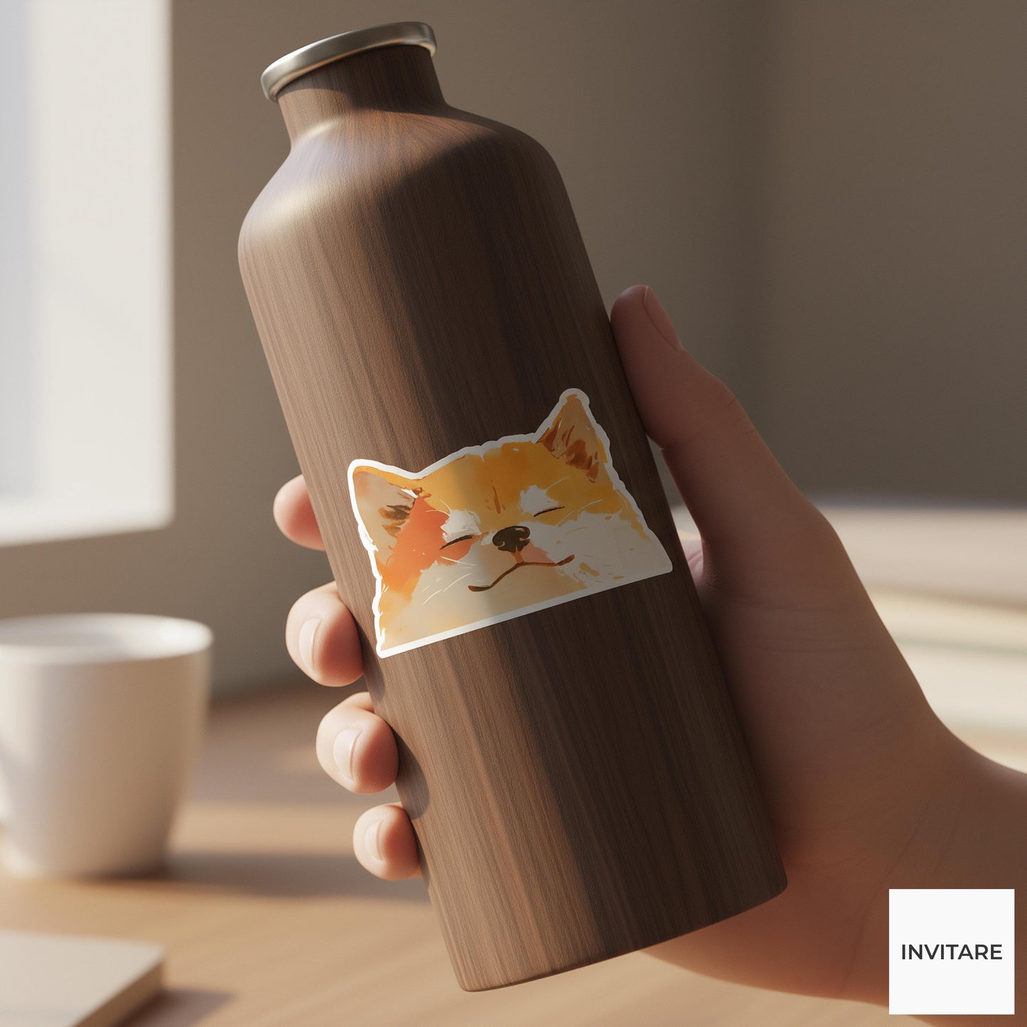 Watercolor Shiba Inu Face Sticker | Smiling Shiba Vinyl Decal for Laptop, Water Bottle & Journal