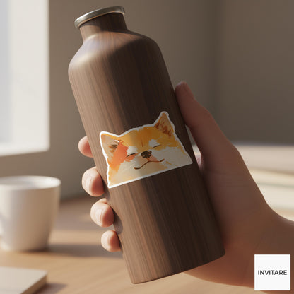 Watercolor Shiba Inu Face Sticker | Smiling Shiba Vinyl Decal for Laptop, Water Bottle & Journal