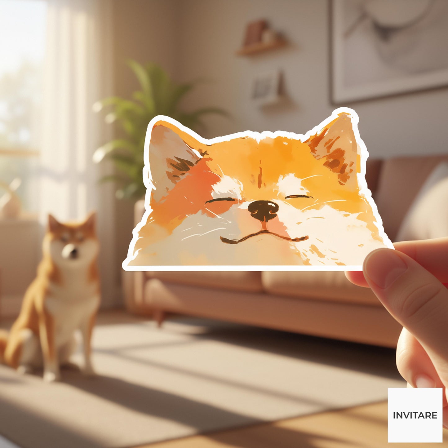 Watercolor Shiba Inu Face Sticker | Smiling Shiba Vinyl Decal for Laptop, Water Bottle & Journal