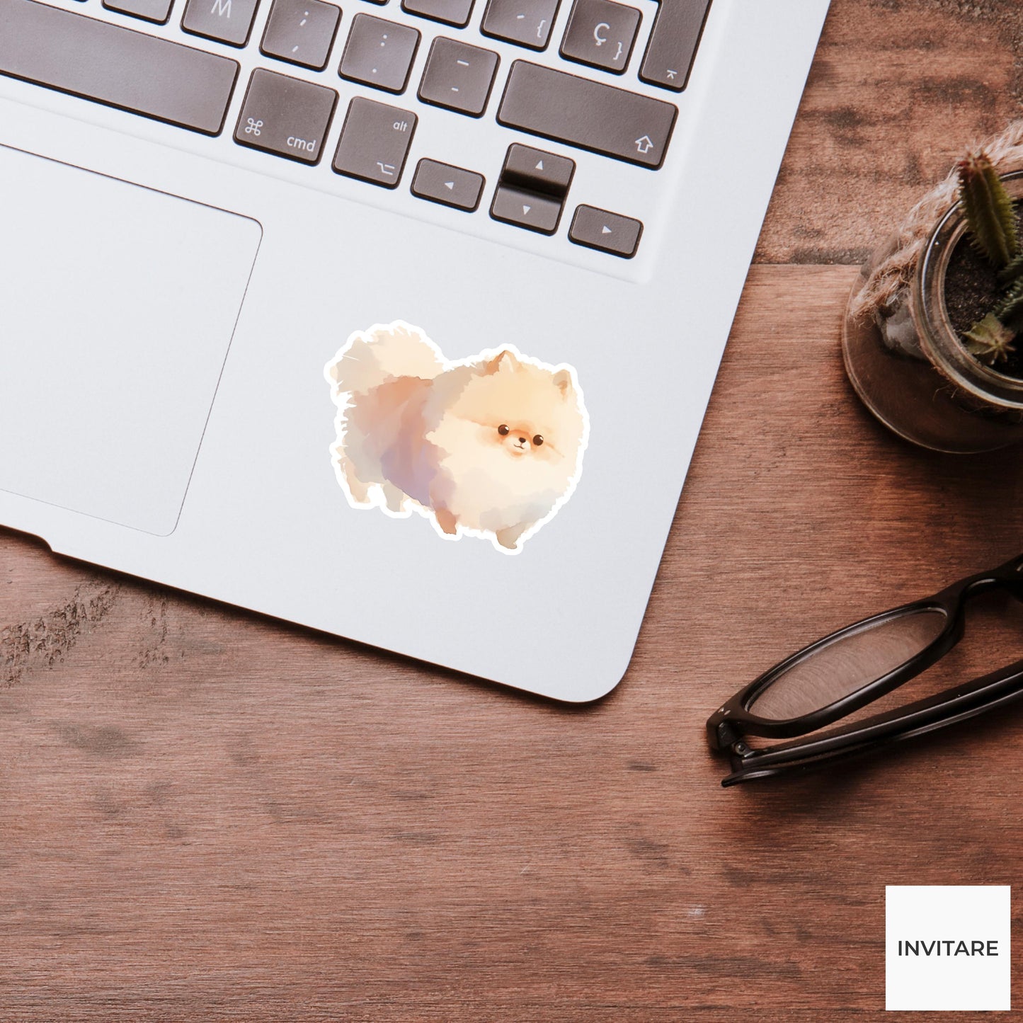Watercolor Pomeranian Sticker | Fluffy Cream Pom Vinyl Decal