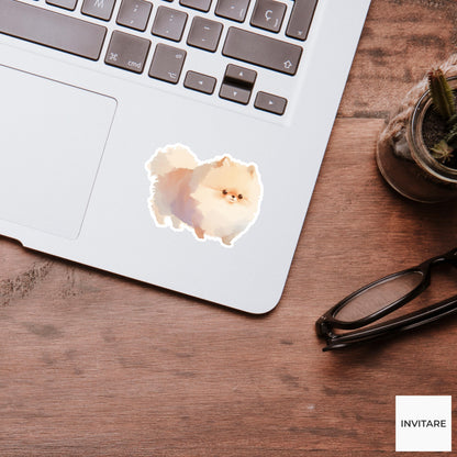 Watercolor Pomeranian Sticker | Fluffy Cream Pom Vinyl Decal