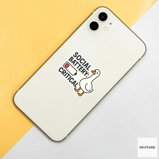 Funny Goose Sticker: Social Battery Critical Vinyl Decal