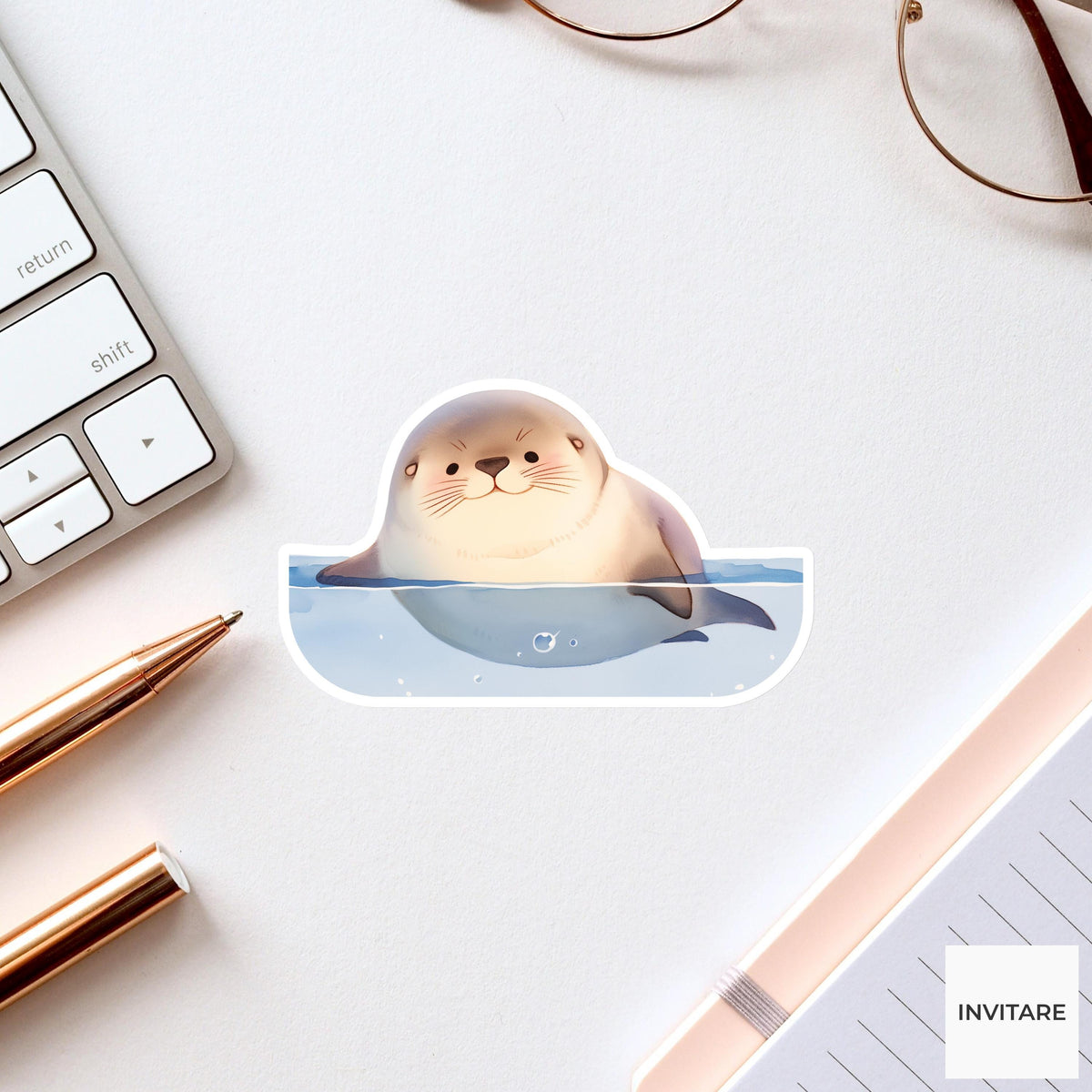 Adorable Watercolour Seal Vinyl Sticker | Gift for Animal Lover | Decal for Laptop and Bottles