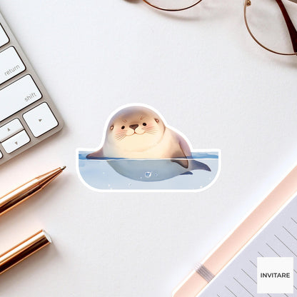Adorable Watercolour Seal Vinyl Sticker | Gift for Animal Lover | Decal for Laptop and Bottles