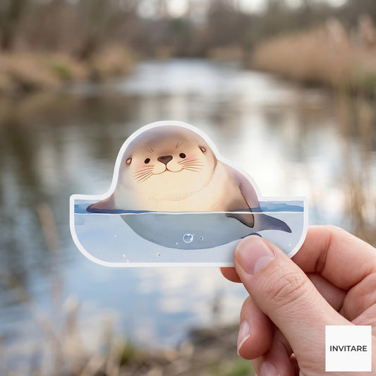 Adorable Watercolour Seal Vinyl Sticker | Gift for Animal Lover | Decal for Laptop and Bottles