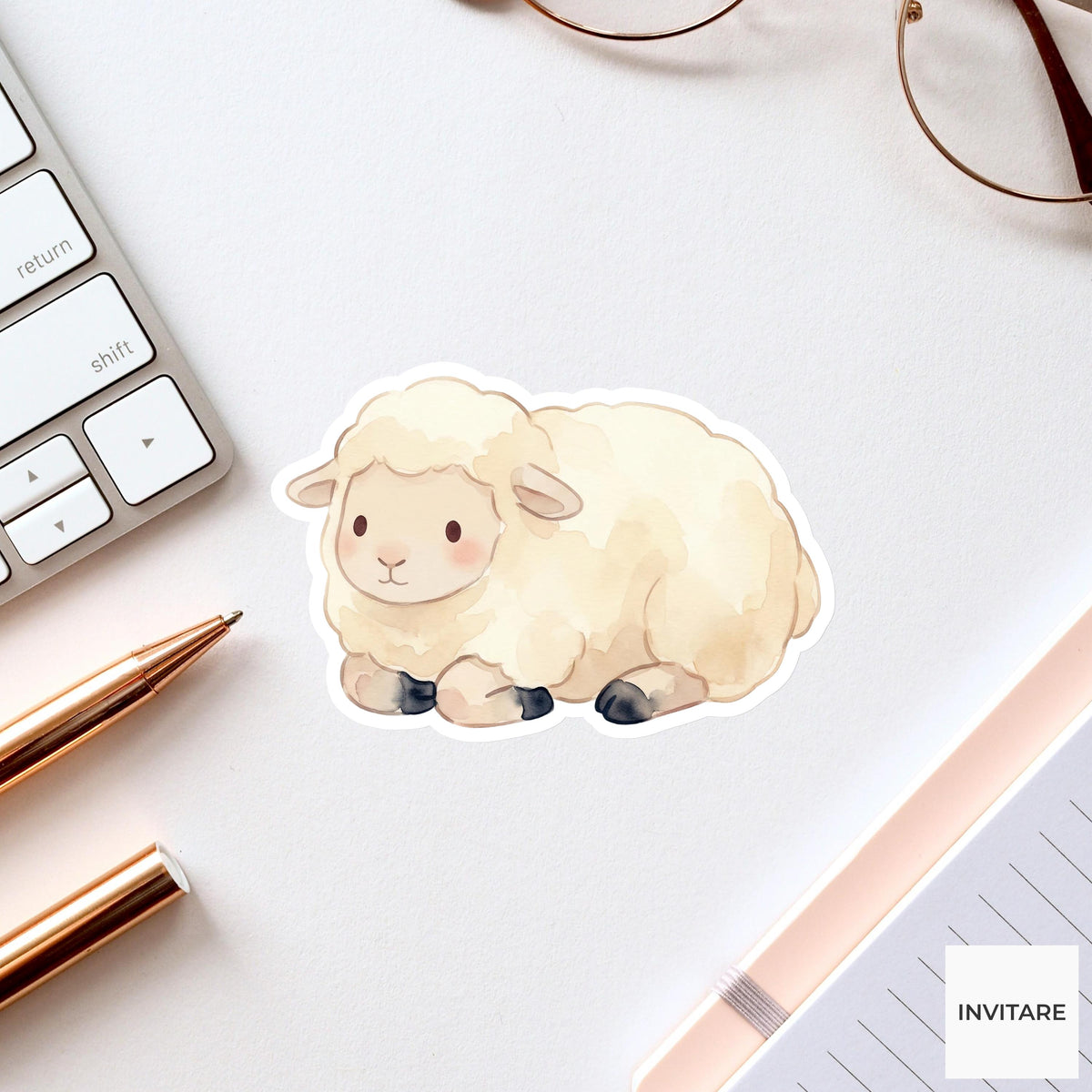 Watercolour Sheep Sticker, Kawaii Lamb Decal for Planner, Laptop, Journal, Gift for Family