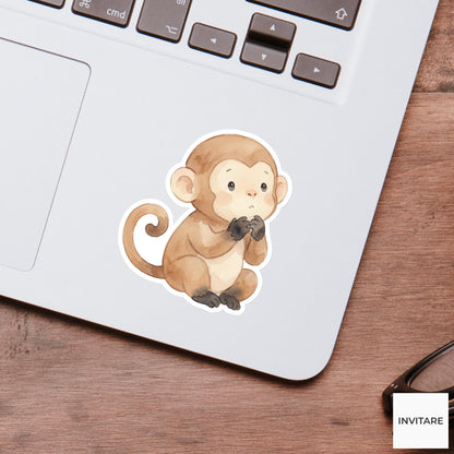 Whimsical Watercolor Monkey Sticker Mellow Primate Decal for Journal Planner Laptop Stationery Gift