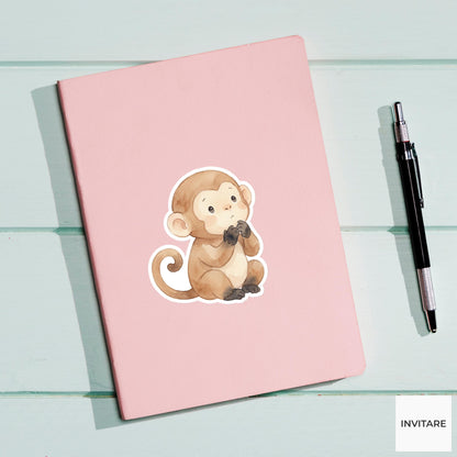 Whimsical Watercolor Monkey Sticker Mellow Primate Decal for Journal Planner Laptop Stationery Gift