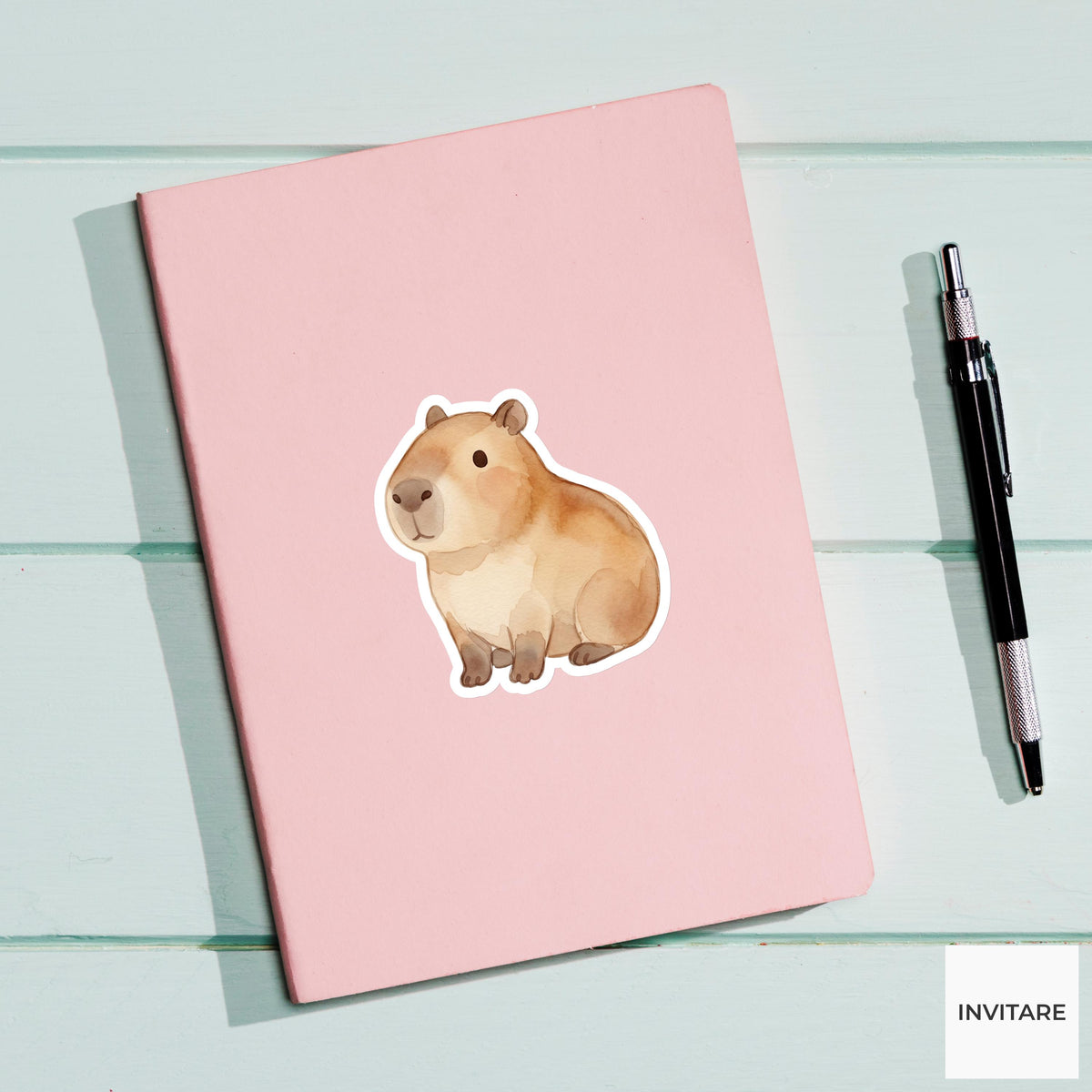 Adorable Watercolor Capybara Sticker Zen Animal Decal Journal Planner Laptop Stationery Gift for Family