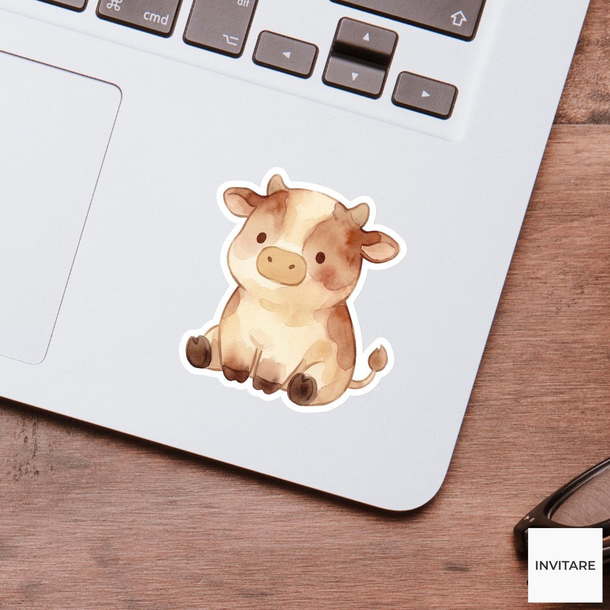 Whimsical Watercolor Cow Sticker Mellow Calf Farm Animal Decal for Journal Planner Laptop Stationery