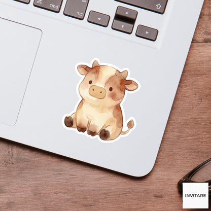 Whimsical Watercolor Cow Sticker Mellow Calf Farm Animal Decal for Journal Planner Laptop Stationery